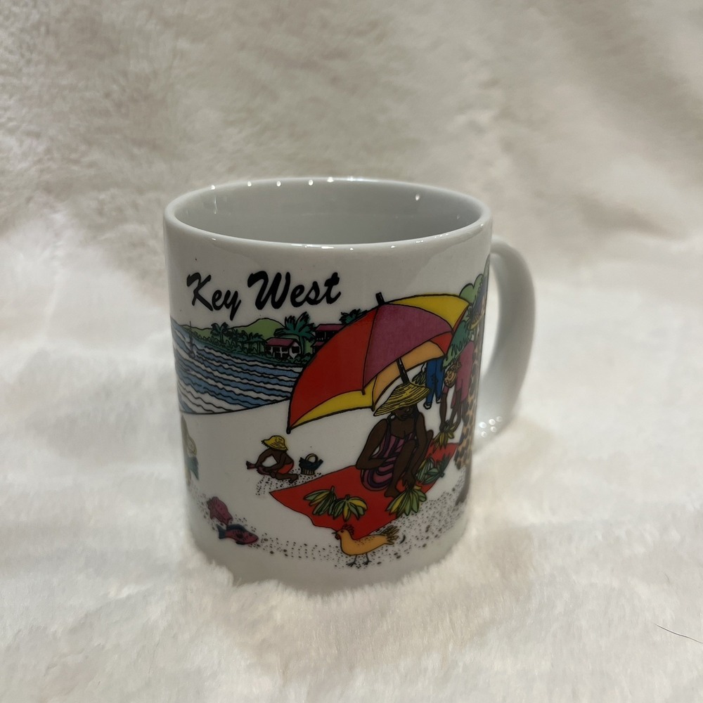 Key West Florida Tourist Coffee Cup Souvenir Mug Vintage Beach Scene